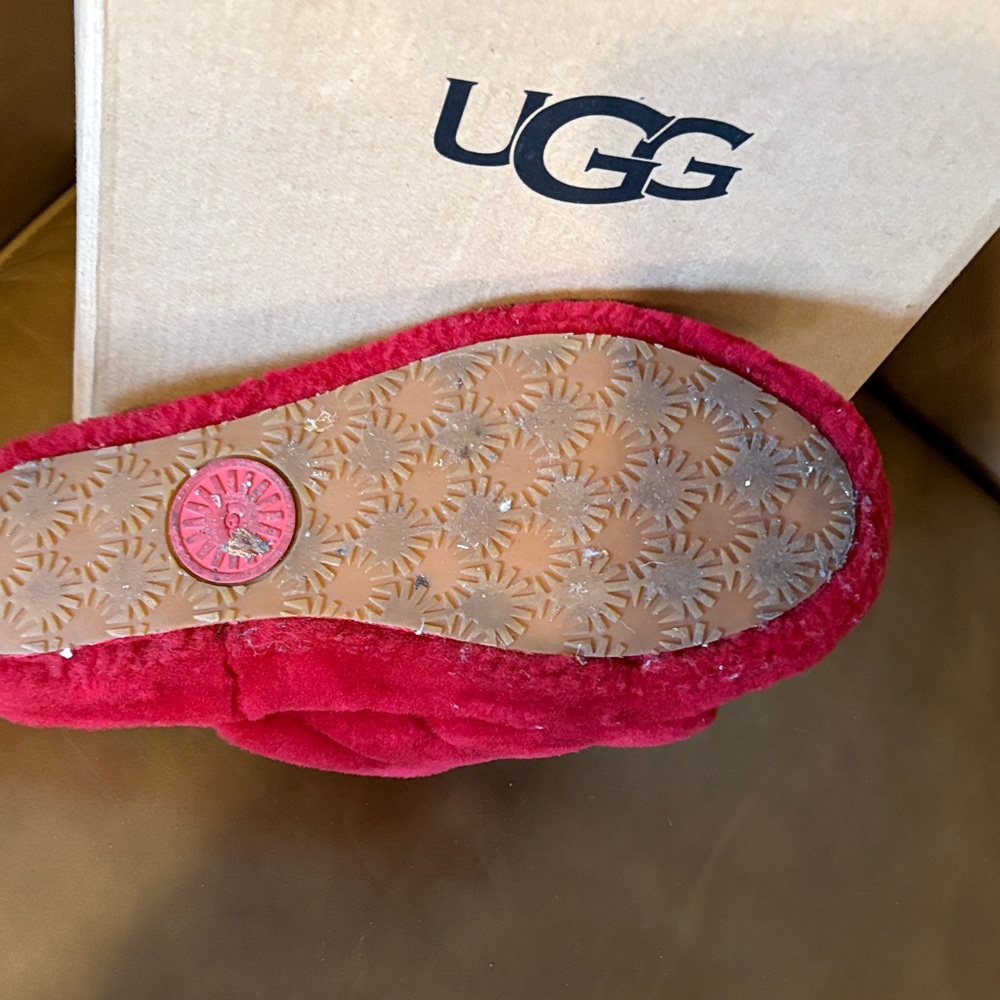 UGG Red Plush Slide Slippers with Branded Heel Strap - Picture 4 of 5
